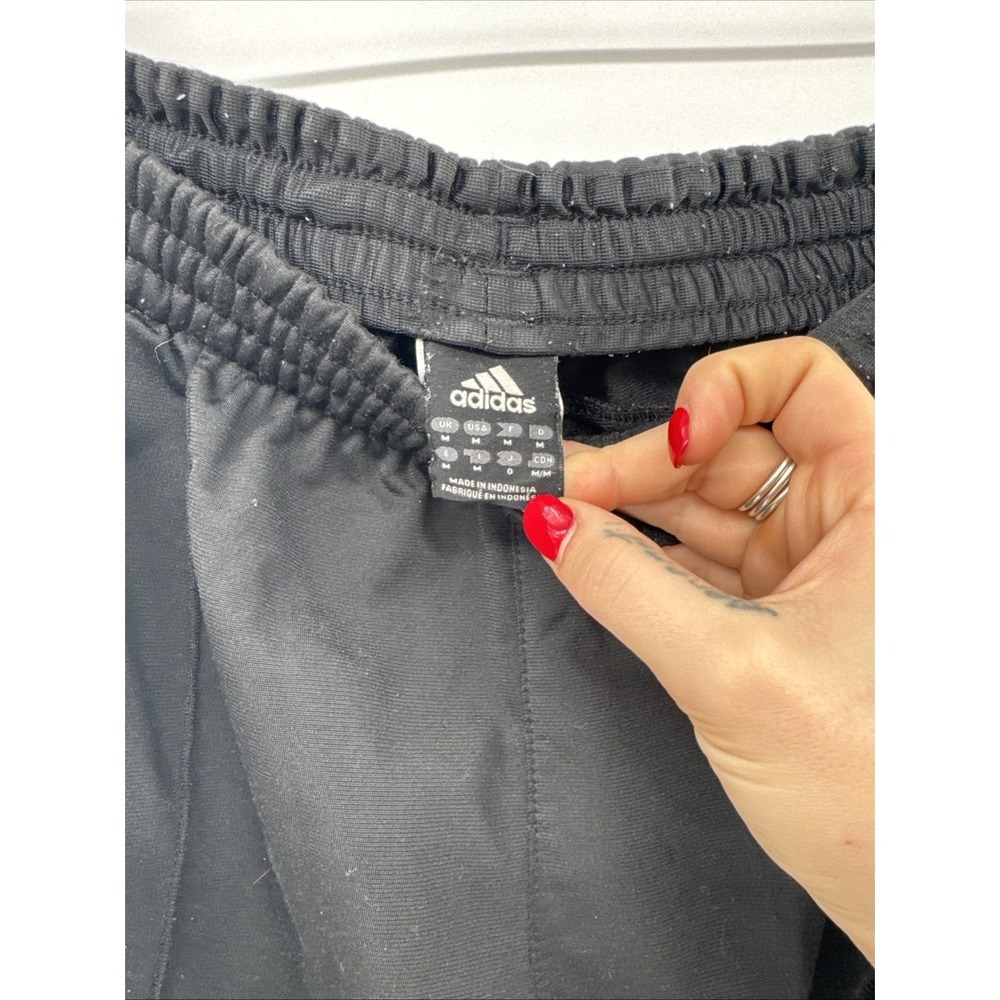 ADIDAS Jogger Track Pants Black White Stripes Elastic Waist Zip Ankle M Unisex - Picture 6 of 7